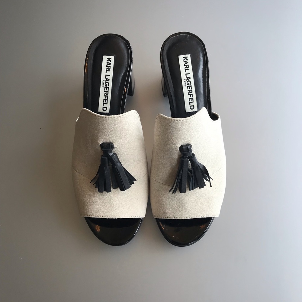 Karl Lagerfeld Paris Hettie Suede Tassel Mules